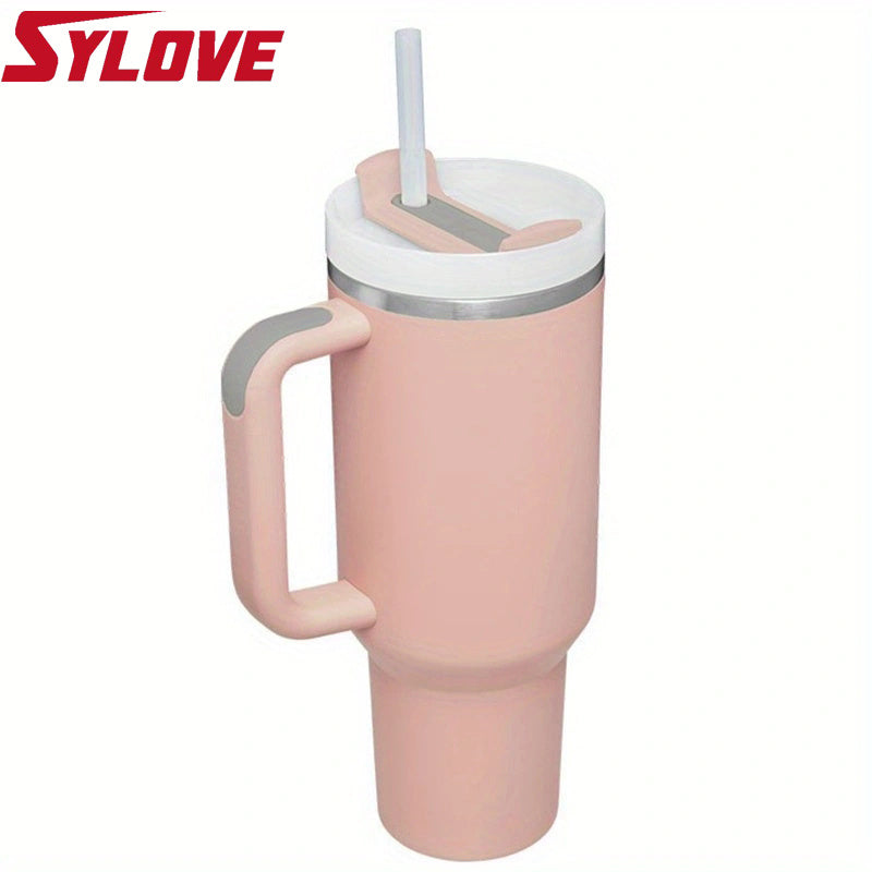 40oz Portable Car Tumbler With Handle And Straw, 304 Stainless Steel Insulated Cup, Leakproof Sports Water Bottle, Gift For Men And Women