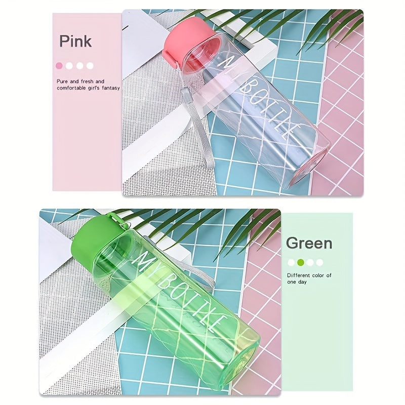 1PC 500ml\u002F17.6oz Sports Water Bottle, Plastic Portable Square Cup With Round Lid For Men Women Students Outdoor Sports, Creative Gift