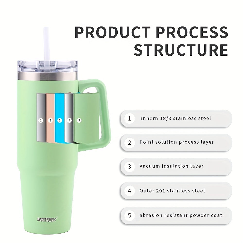 1pc 35 Oz Tumbler With Handle And Straw Lid | Insulated Cup Reusable Stainless Steel Water Bottle Travel Mug Cup Holder Friendly | Gifts For Women Men Him Her | Trek Collection Powder Coat Color