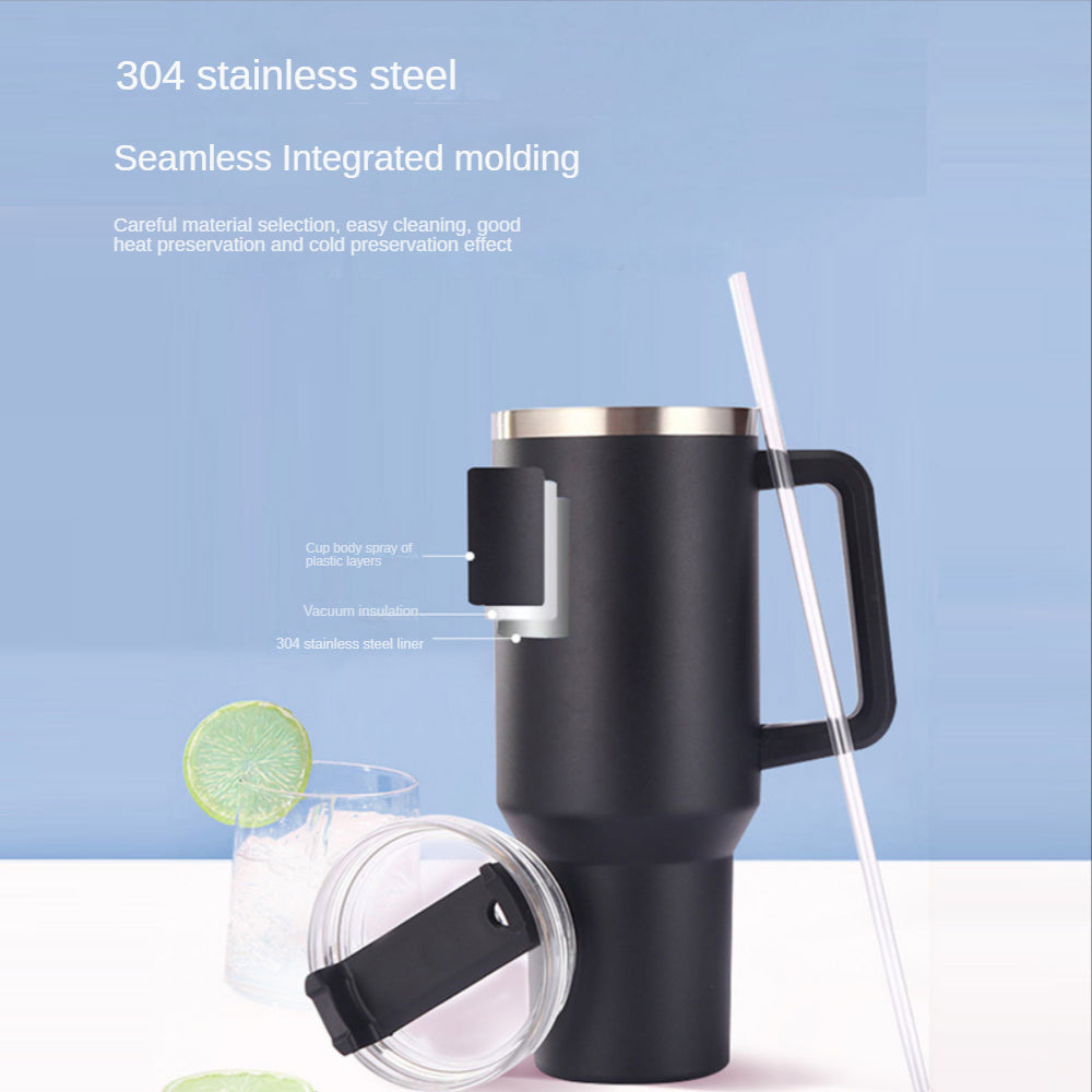 304 Stainless Steel Thermos Cup Cold Kettle Straw Ice Mug Portable Coffee Mug Car Mug 40oz Handle Cup