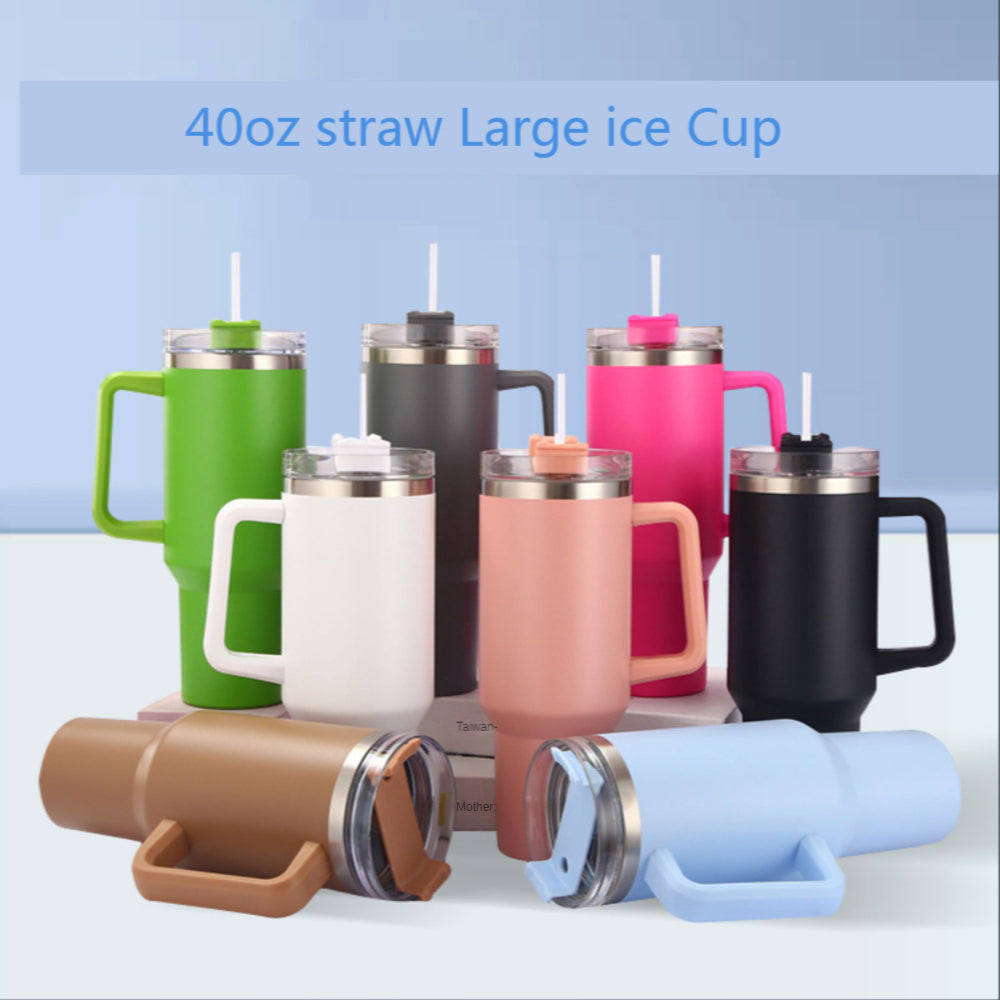 304 Stainless Steel Thermos Cup Cold Kettle Straw Ice Mug Portable Coffee Mug Car Mug 40oz Handle Cup