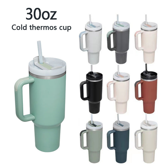 New 30oz Car Cup Insulation And Cold Insulation Cup 304 Stainless Steel Handle Cup Double-layer Ice Cup Straw Cup Insulation Coffee Pot