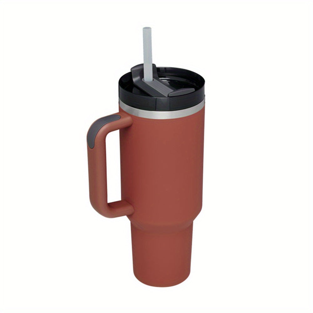 1pc 40oz Tumbler, Reusable Vacuum Quencher Tumbler With Straw, Leak Resistant Lid, Insulated Cup, Maintains Cold, Heat, And Ice For Hours