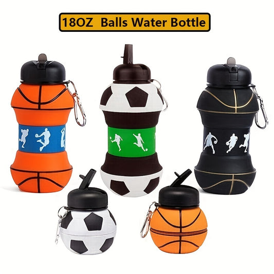 Collapsible BPA-Free Silicone Football Basketball Tennis Golf Shaped Water Bottle For Kids Boys Girls, 18.6oz\u002F560ml Sports Water Cup, Creative Children's Day Christmas Day Gift