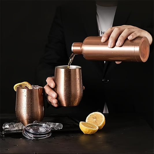 1 Set Thermal Water Bottle With Cups, Stainless Steel Vacuum Insulated Bottle With Egg Cup For Hot And Cold Beverages, Wine Bottle, Drinking Flask Set, Heat And Cold Retention, Thermocooler