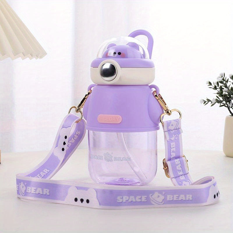 19oz\u002F620ml Cartoon Space Bear Straw Cup, Portable Plastic Kawaii Leakproof Water Bottle For Boys Girls Childrens Kids Home School Outdoor Sports Running Fitness