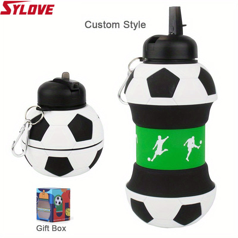 Collapsible BPA-Free Silicone Football Basketball Tennis Golf Shaped Water Bottle For Kids Boys Girls, 18.6oz\u002F560ml Sports Water Cup, Creative Children's Day Christmas Day Gift