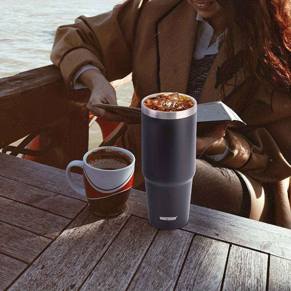 1pc Tumbler With Lid And Straw 30oz, Stainless Steel Insulated Tumbler Coffee Cup, Durable Double Wall Vacuum Travel Coffee Mug Thermal For Hot And Cold Drinks, Drinkware