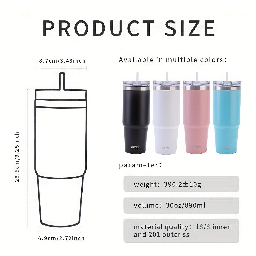 1pc Tumbler With Lid And Straw 30oz, Stainless Steel Insulated Tumbler Coffee Cup, Durable Double Wall Vacuum Travel Coffee Mug Thermal For Hot And Cold Drinks, Drinkware