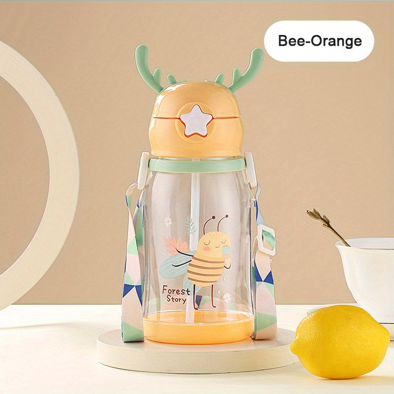1pc 20.29oz\u002F600ml Antler Plastic Water Bottle With Straw, Cartoon Cute Travel Sports Water Cup For Children Men Women, Children's Day Gift, Christmas Gift
