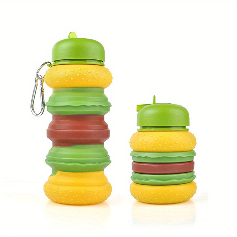 21.26oz Kawaii Hamburger Donut Foldable Water Bottles, Cut Cartoon Portable Leakproof Water Cup For Boy Girls Outdoor Camping, Hiking, Sports, Creative Gift For Kids Adults