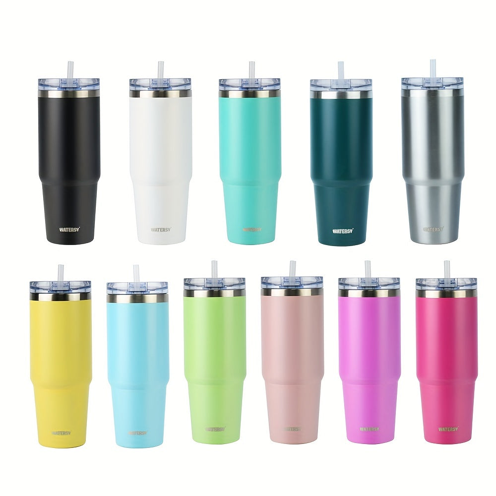 1pc Tumbler With Lid And Straw 30oz, Stainless Steel Insulated Tumbler Coffee Cup, Durable Double Wall Vacuum Travel Coffee Mug Thermal For Hot And Cold Drinks, Drinkware