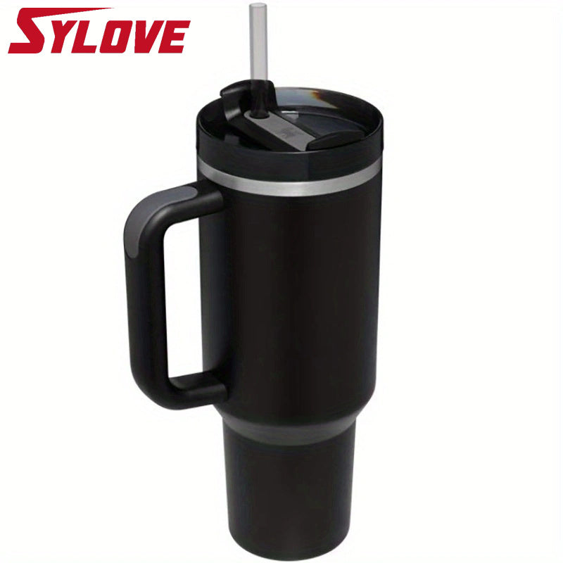 40oz Portable Car Tumbler With Handle And Straw, 304 Stainless Steel Insulated Cup, Leakproof Sports Water Bottle, Gift For Men And Women