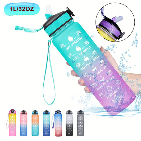 32oz Motivational Water Bottles With Times Marker And Straw, Leakproof Bottle For Fitness Gym Outdoor Sports