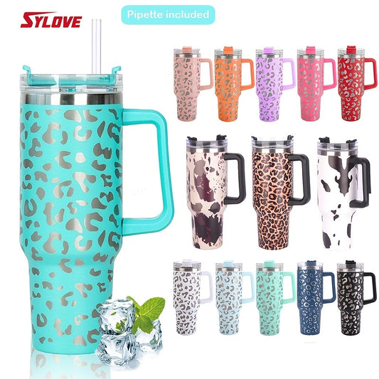 1pc Portable 40oz Large Capacity Leopard Print Water Bottles, Stainless Steel Leakproof Tumbler Insulation Water Car Cup With Lid And Straw For Men Women Outdoor Camping, Hiking, Driving, Best Christmas Gift, Birthday Gift, Father's Day Gift
