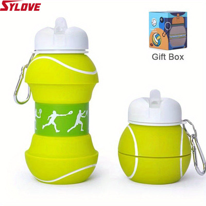 Collapsible BPA-Free Silicone Football Basketball Tennis Golf Shaped Water Bottle For Kids Boys Girls, 18.6oz\u002F560ml Sports Water Cup, Creative Children's Day Christmas Day Gift