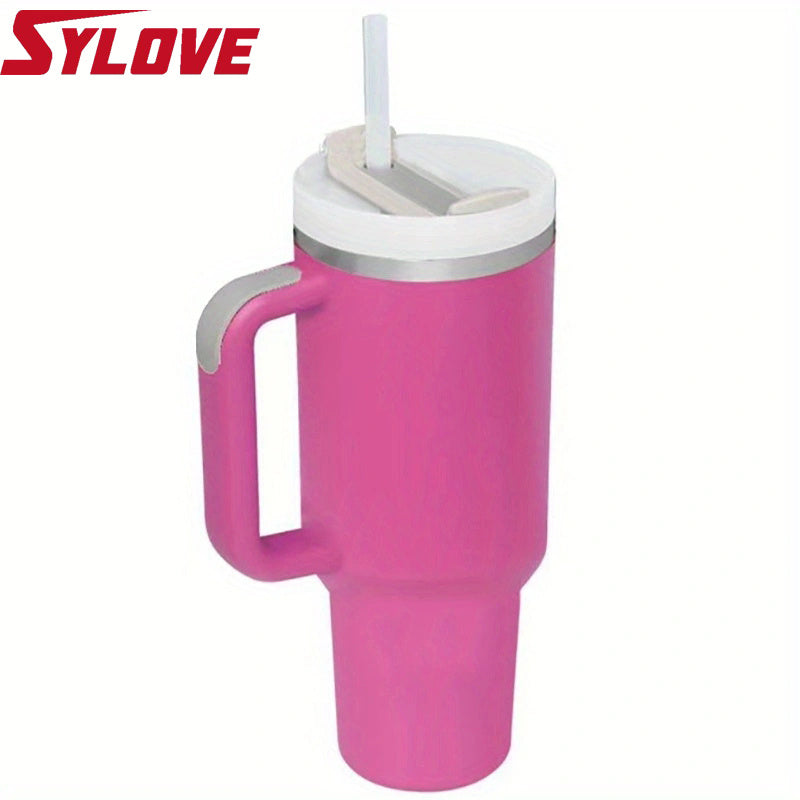 40oz Portable Car Tumbler With Handle And Straw, 304 Stainless Steel Insulated Cup, Leakproof Sports Water Bottle, Gift For Men And Women