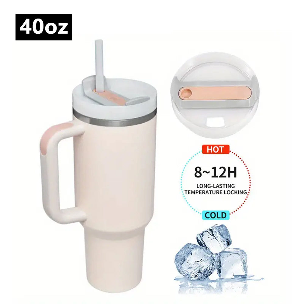 40oz Car Cup Insulation And Cold Insulation Cup 304 Stainless Steel Handle Cup Double-layer Ice Cup Straw Cup Insulation Coffee Pot