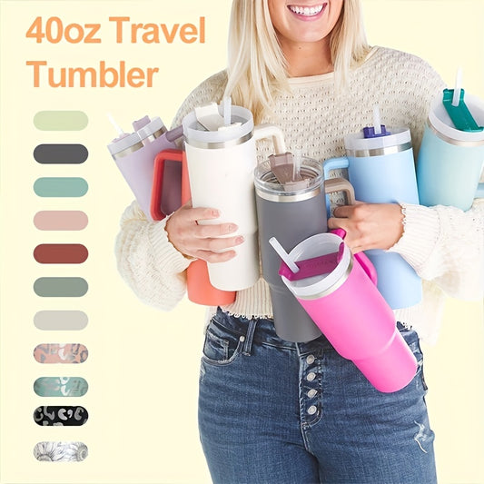 1pc Reusable Vacuum Tumbler With Straw, 40oz Insulated Tumbler With Lid And Straws, Stainless Steel Double Vacuum Leak Proof Coffee Tumbler With Handle, Teacher Appreciation Gifts