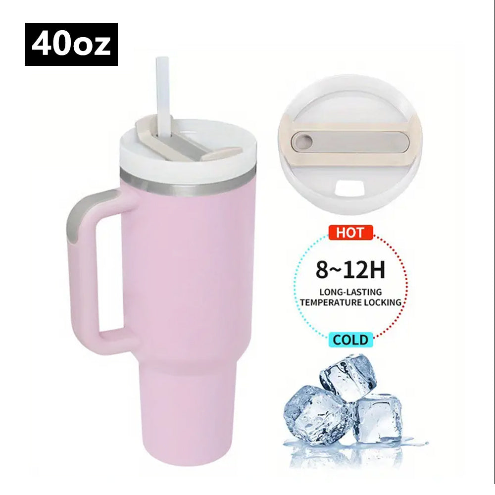 40oz Car Cup Insulation And Cold Insulation Cup 304 Stainless Steel Handle Cup Double-layer Ice Cup Straw Cup Insulation Coffee Pot