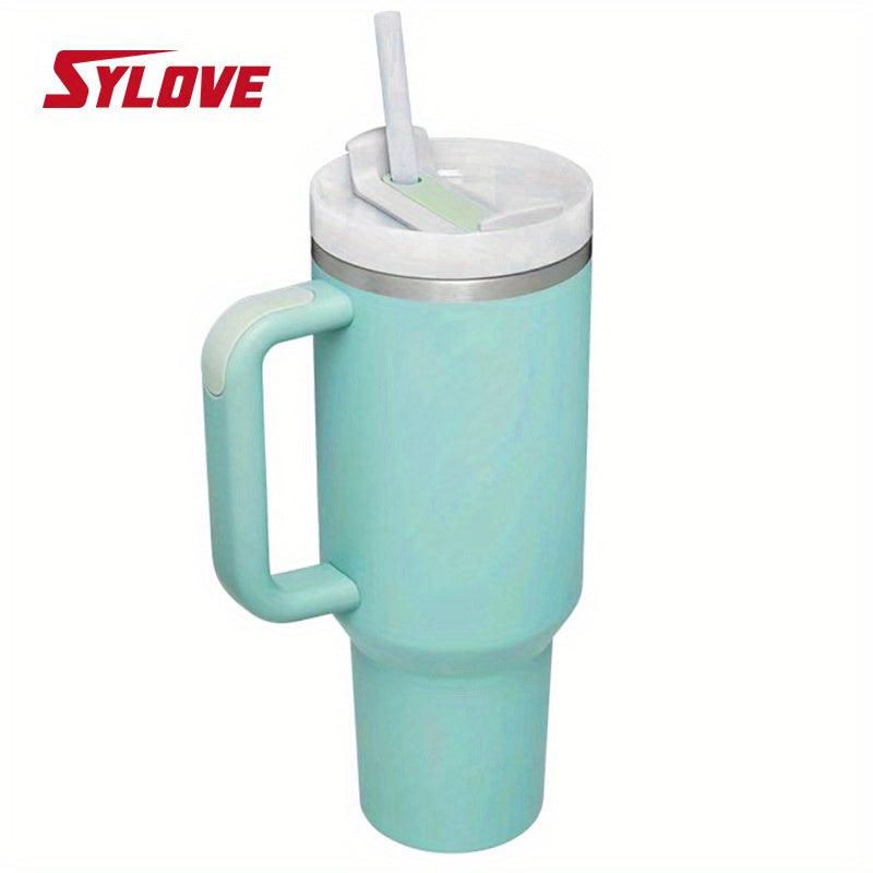 40oz Portable Car Tumbler With Handle And Straw, 304 Stainless Steel Insulated Cup, Leakproof Sports Water Bottle, Gift For Men And Women