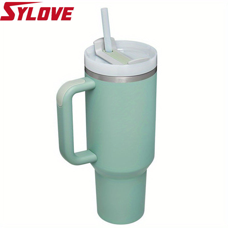 40oz Portable Car Tumbler With Handle And Straw, 304 Stainless Steel Insulated Cup, Leakproof Sports Water Bottle, Gift For Men And Women