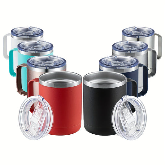 1pc 12oz Stainless Steel Coffee Mug Cup With Lid And Handle, Double Wall Vacuum Insulated Coffee Tumbler, Reusable And Durable Travel Coffee Cup, Thermal Cup, Powder Coated
