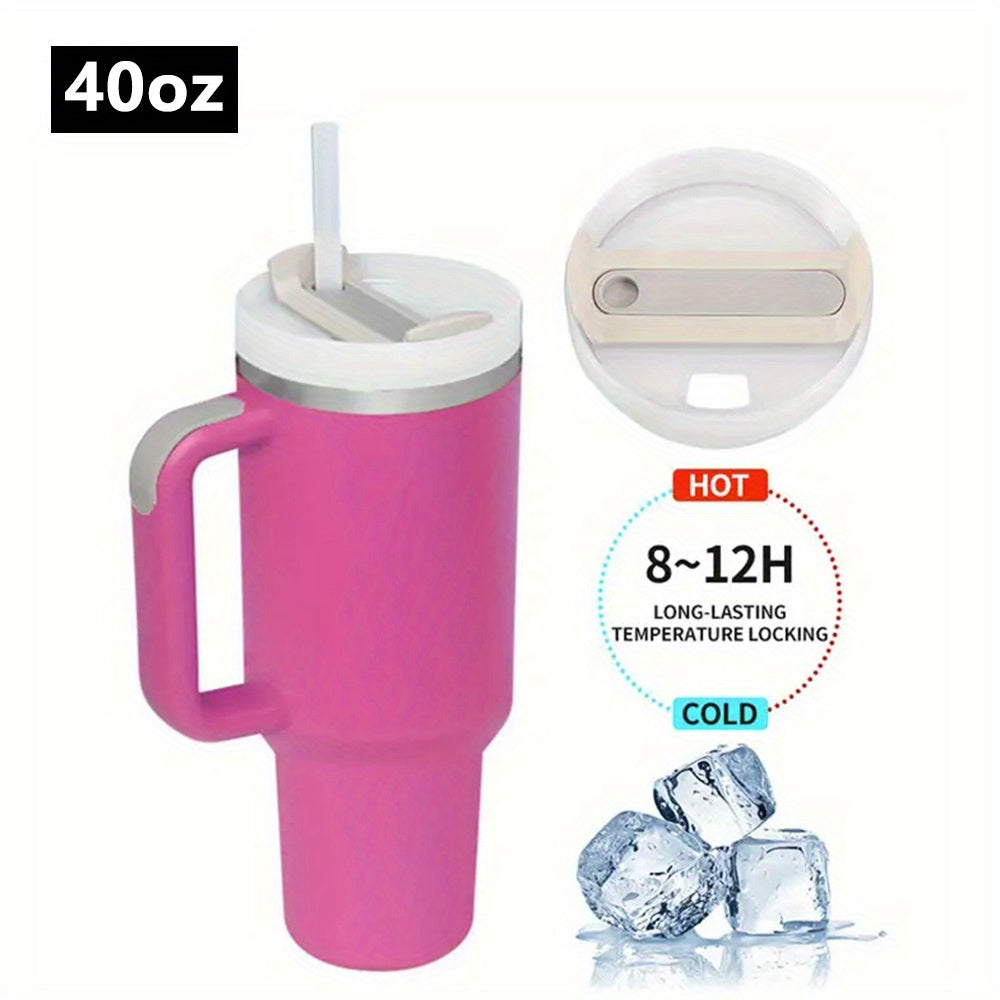 40oz Car Cup Insulation And Cold Insulation Cup 304 Stainless Steel Handle Cup Double-layer Ice Cup Straw Cup Insulation Coffee Pot