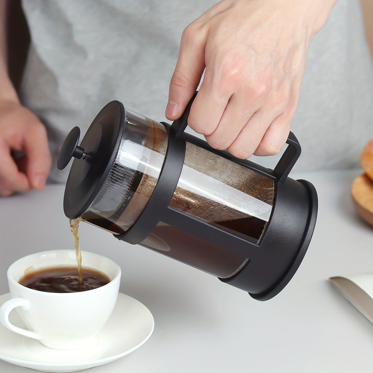 1pc French Press, Filtration Plunger Coffee Pot, Stainless Steel Brewing Kettle, Rust-free Tea Maker, Coffee Maker(350ml\u002F600ml)