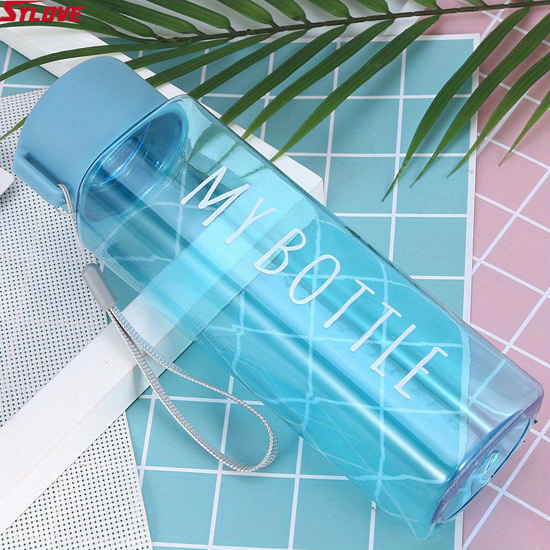 1PC 500ml\u002F17.6oz Sports Water Bottle, Plastic Portable Square Cup With Round Lid For Men Women Students Outdoor Sports, Creative Gift