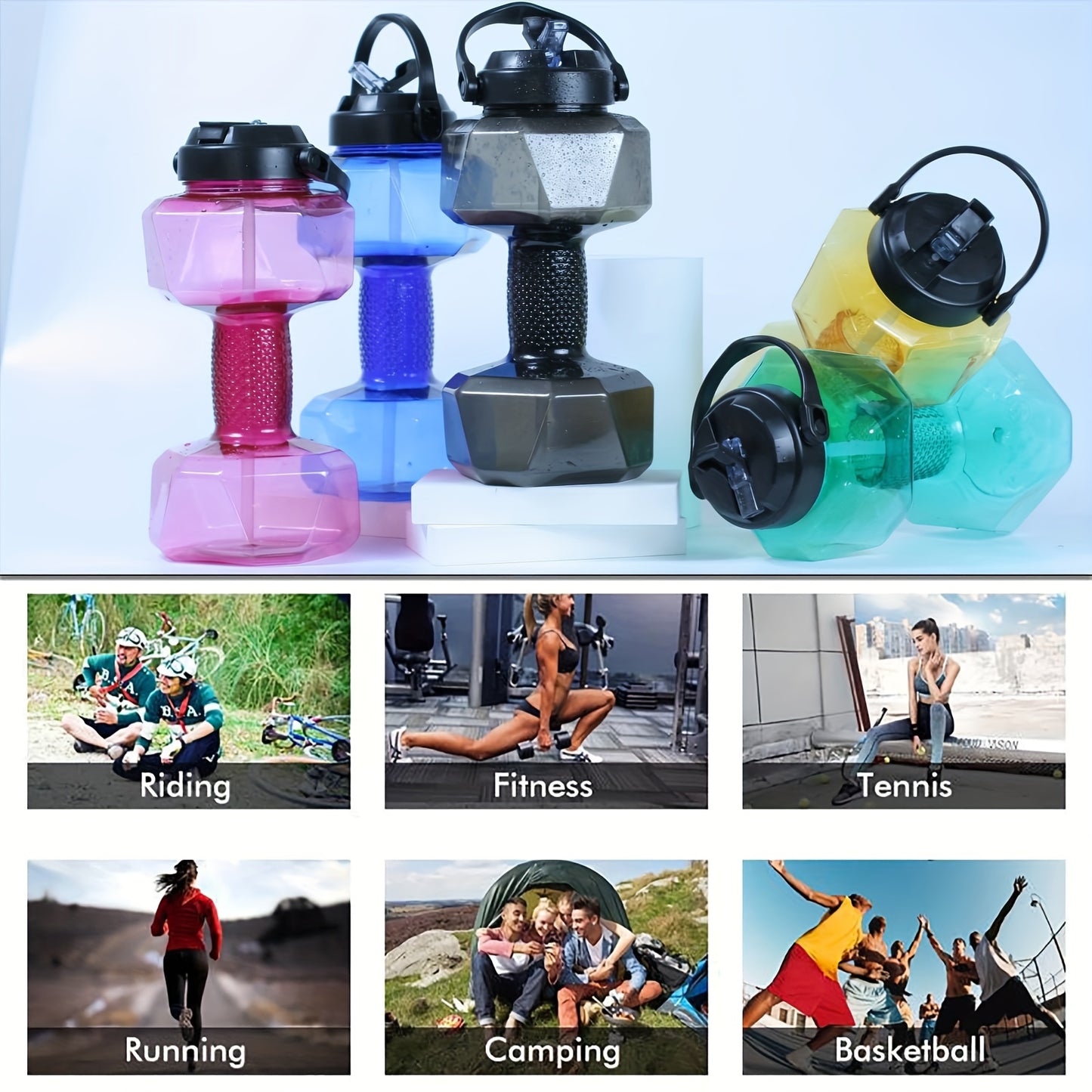 1pc Creative Dumbbell Shaped Water Bottle, Portable Fitness Water Bottles, Dual-Use Water Jug For Fitness Camping Cycling Gym Workout, Plastic Leakproof Water Bottle For Kid, Women And Men