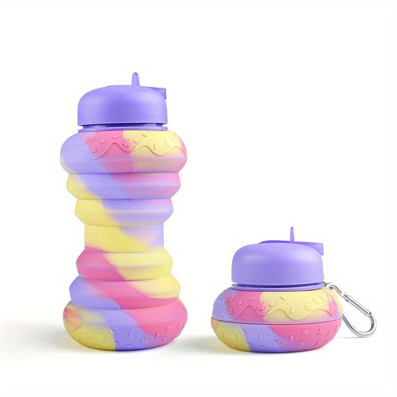 21.26oz Kawaii Hamburger Donut Foldable Water Bottles, Cut Cartoon Portable Leakproof Water Cup For Boy Girls Outdoor Camping, Hiking, Sports, Creative Gift For Kids Adults