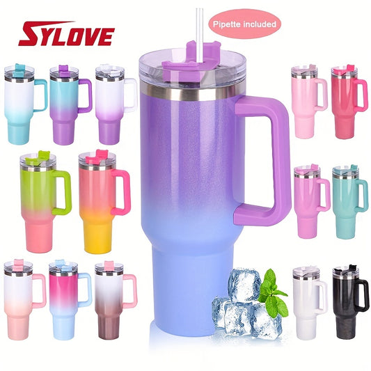 1pc SYLOVE 40oz Portable Gradient Tumbler Bottle  With Handle And Straw, Insulated Cup