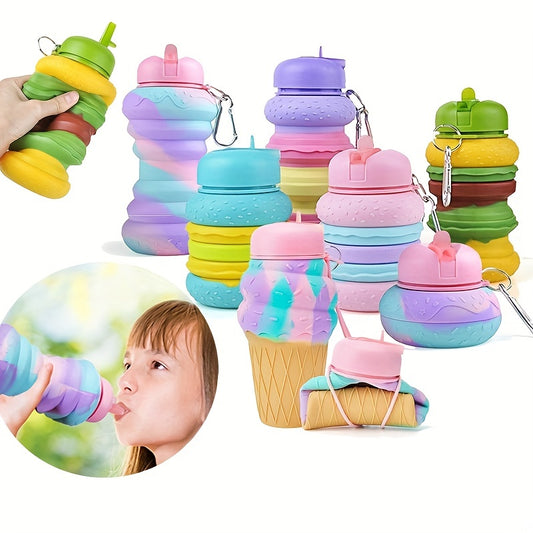 21.26oz Kawaii Hamburger Donut Foldable Water Bottles, Cut Cartoon Portable Leakproof Water Cup For Boy Girls Outdoor Camping, Hiking, Sports, Creative Gift For Kids Adults